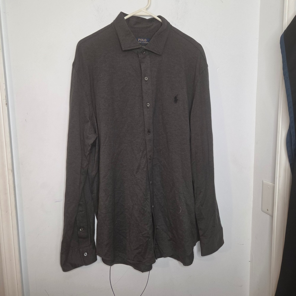 Polo‎ Ralph Lauren Mens XXL Knit Dress Shirt Charcoal Grey Long Sleeve Pony Logo